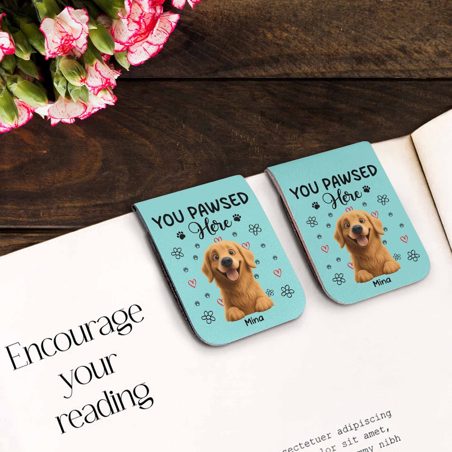You Pawsed Right Here With Dog Illustration - Personalized Custom Leather Bookmark - DOG003_LBMARK