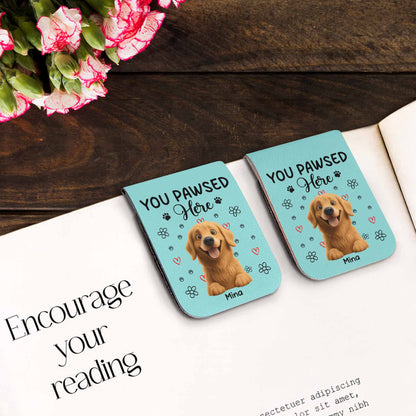 You Pawsed Right Here With Dog Illustration - Personalized Custom Leather Bookmark - DOG003_LBMARK