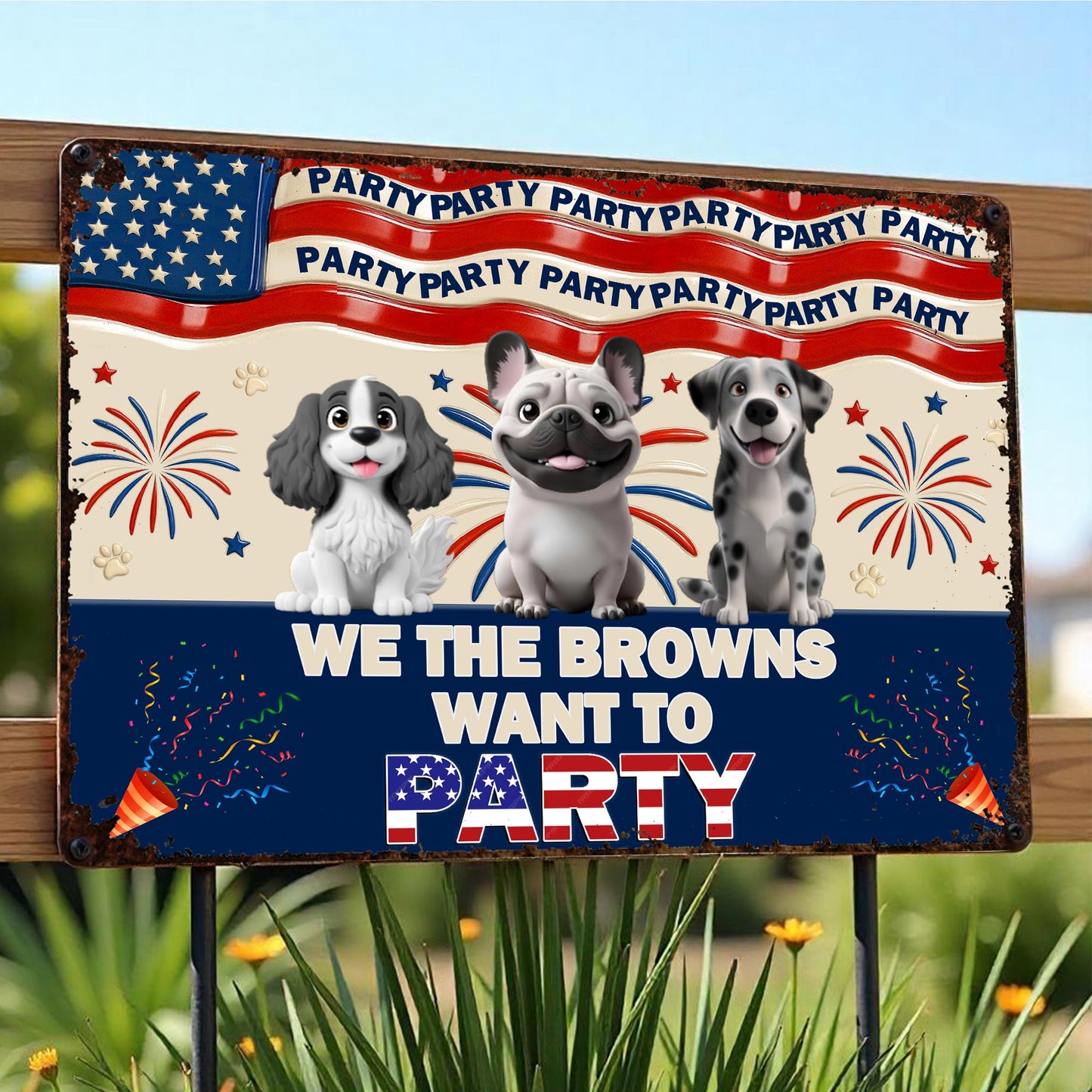 We The Browns Want To Party, Dogs, Fireworks, American Flag