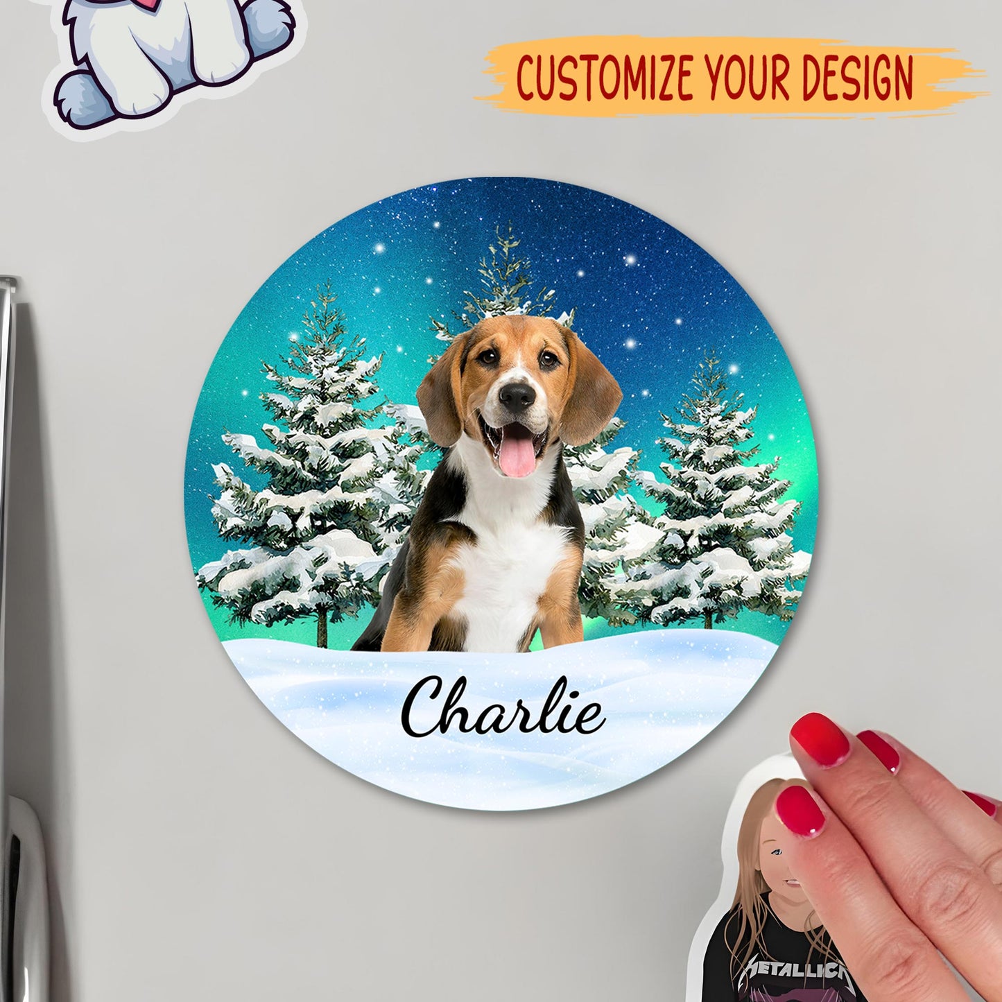 Snowy Winter Pet Lover Custom Magnet - Personalized Custom Fridge Magnet - DOG006_MAGN