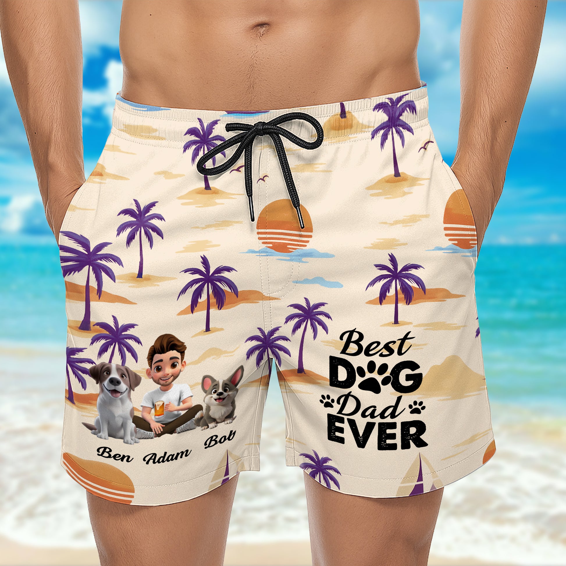 Best Dog Dad Ever With Palm Trees and Sunset