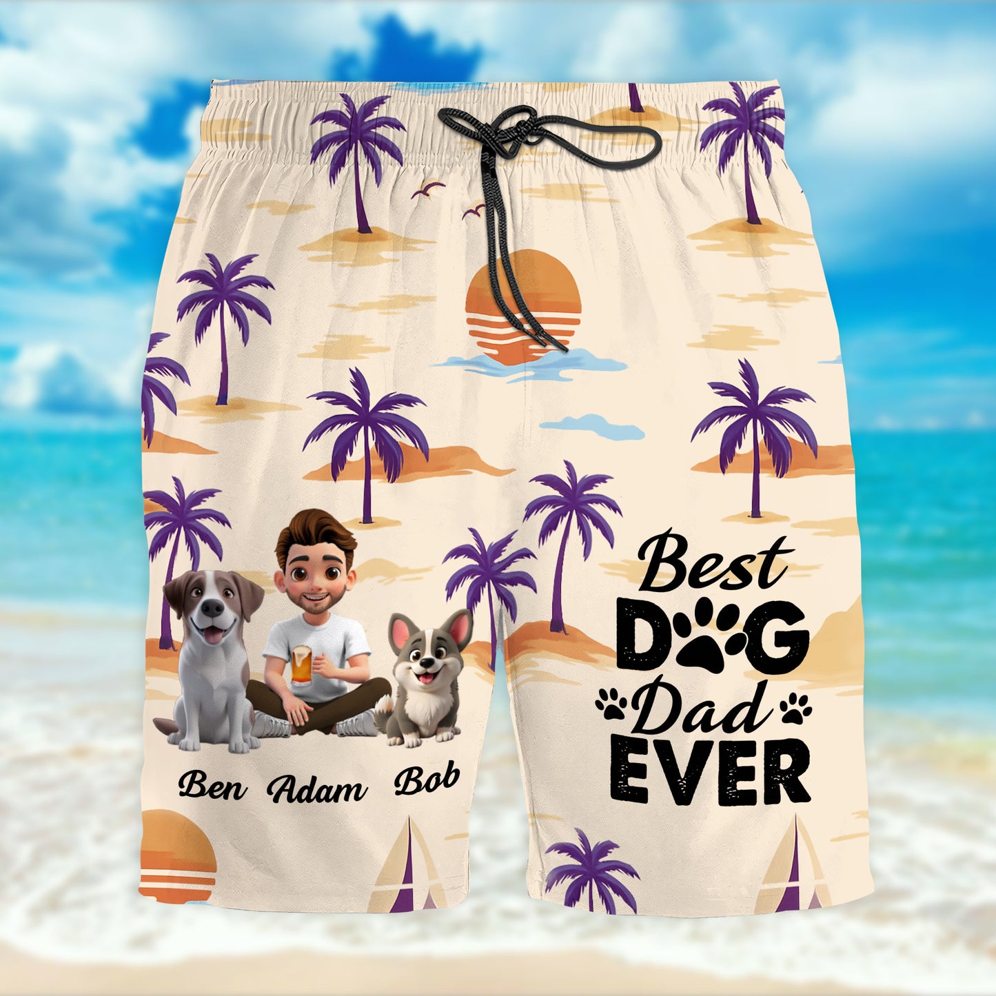 Best Dog Dad Ever With Palm Trees and Sunset