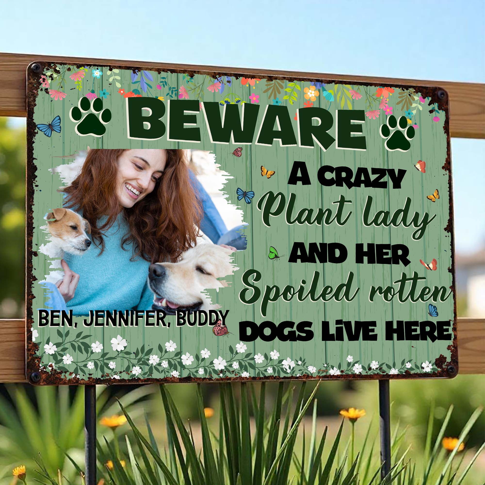 Beware Crazy Plant Lady And Spoiled Rotten Dogs, Personalized Metal ...
