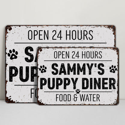 Restaurante canino abierto las 24 horas. Comida y agua. Letrero metálico personalizado. DOG012_MSIGN