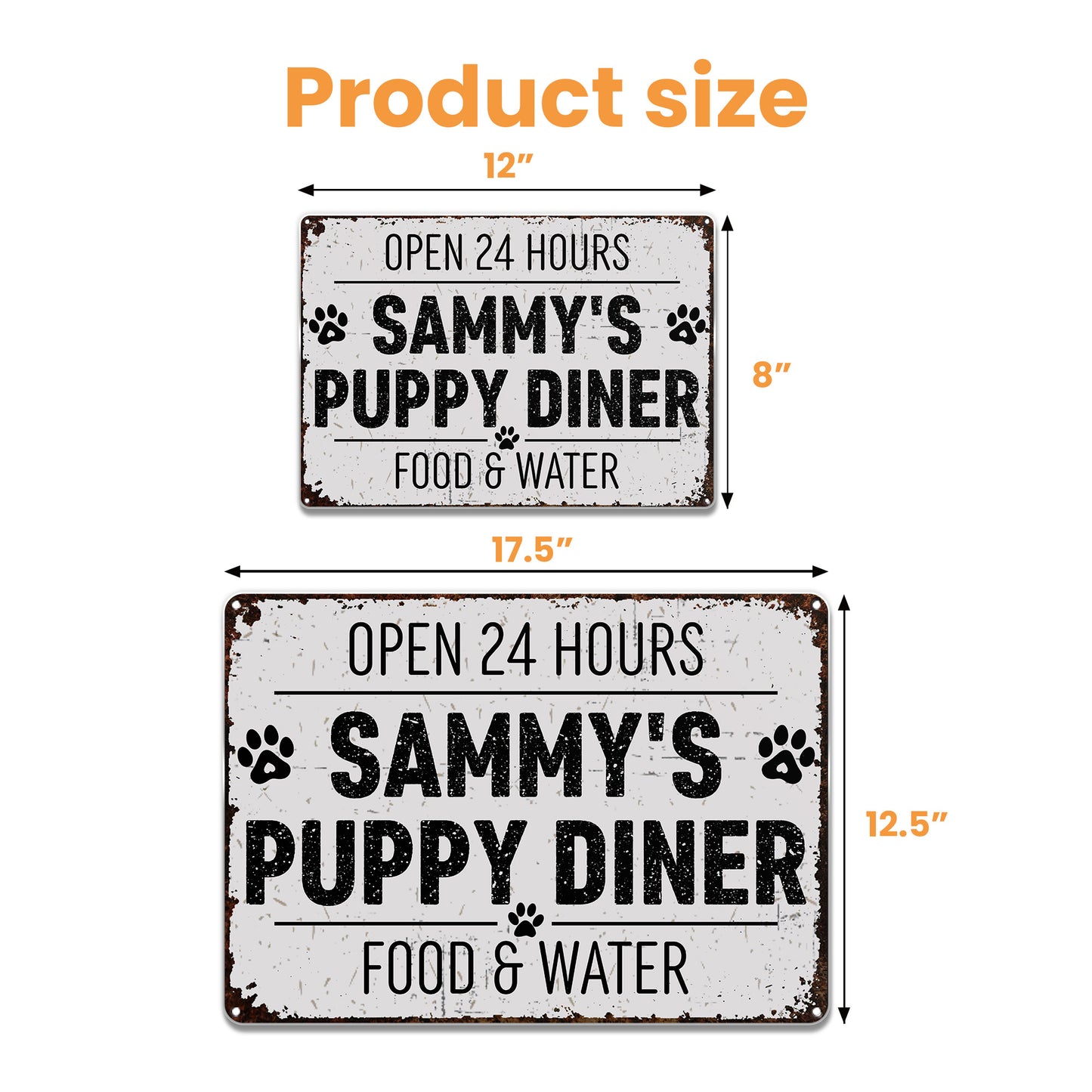 Restaurante canino abierto las 24 horas. Comida y agua. Letrero metálico personalizado. DOG012_MSIGN