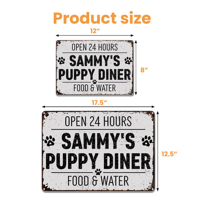 Restaurante canino abierto las 24 horas. Comida y agua. Letrero metálico personalizado. DOG012_MSIGN