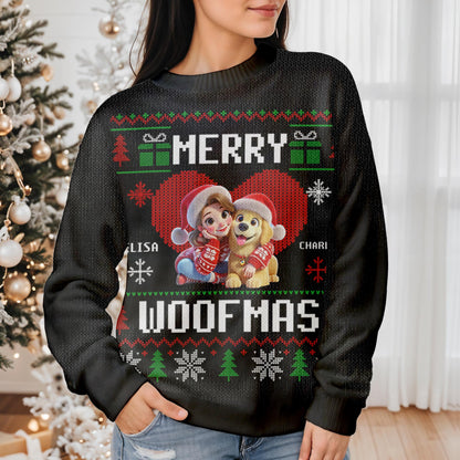 Merry Woofmas Christmas Trees With Girl And Dog Design