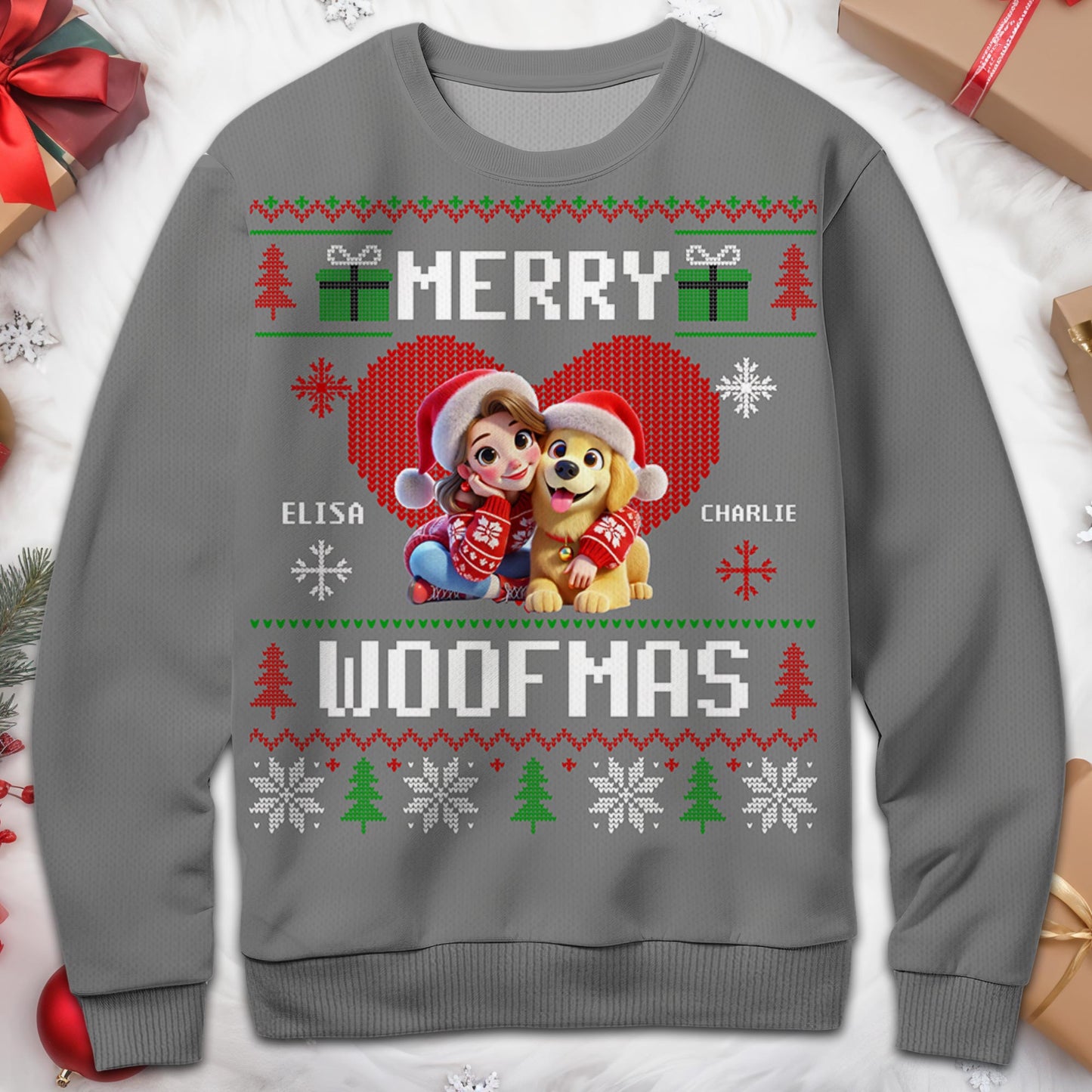 Merry Woofmas Christmas Trees With Girl And Dog Design