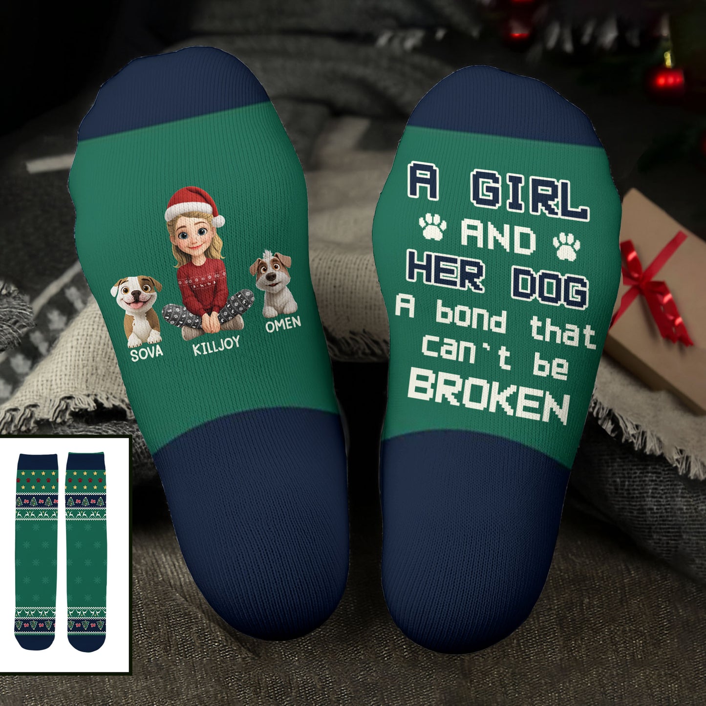 A Girl And Her Dogs, A Bond That Can't Be Broken - Personalized Crew Socks - DOG022_CSOCK