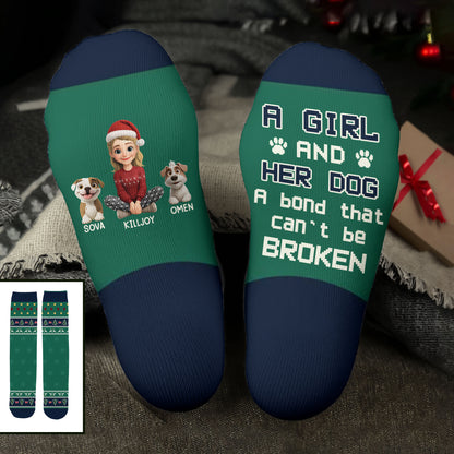 A Girl And Her Dogs, A Bond That Can't Be Broken - Personalized Crew Socks - DOG022_CSOCK