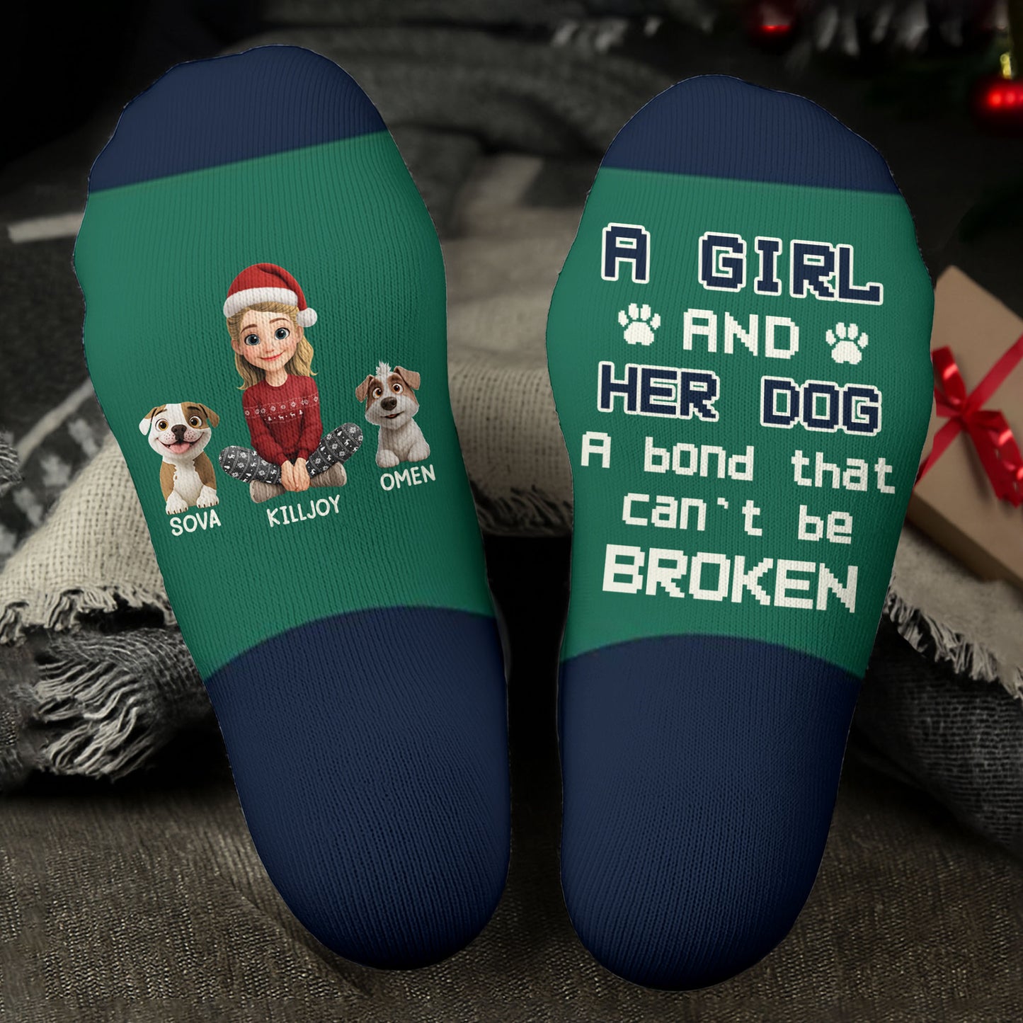 A Girl And Her Dogs, A Bond That Can't Be Broken - Personalized Crew Socks - DOG022_CSOCK