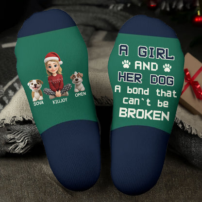 A Girl And Her Dogs, A Bond That Can't Be Broken - Personalized Crew Socks - DOG022_CSOCK