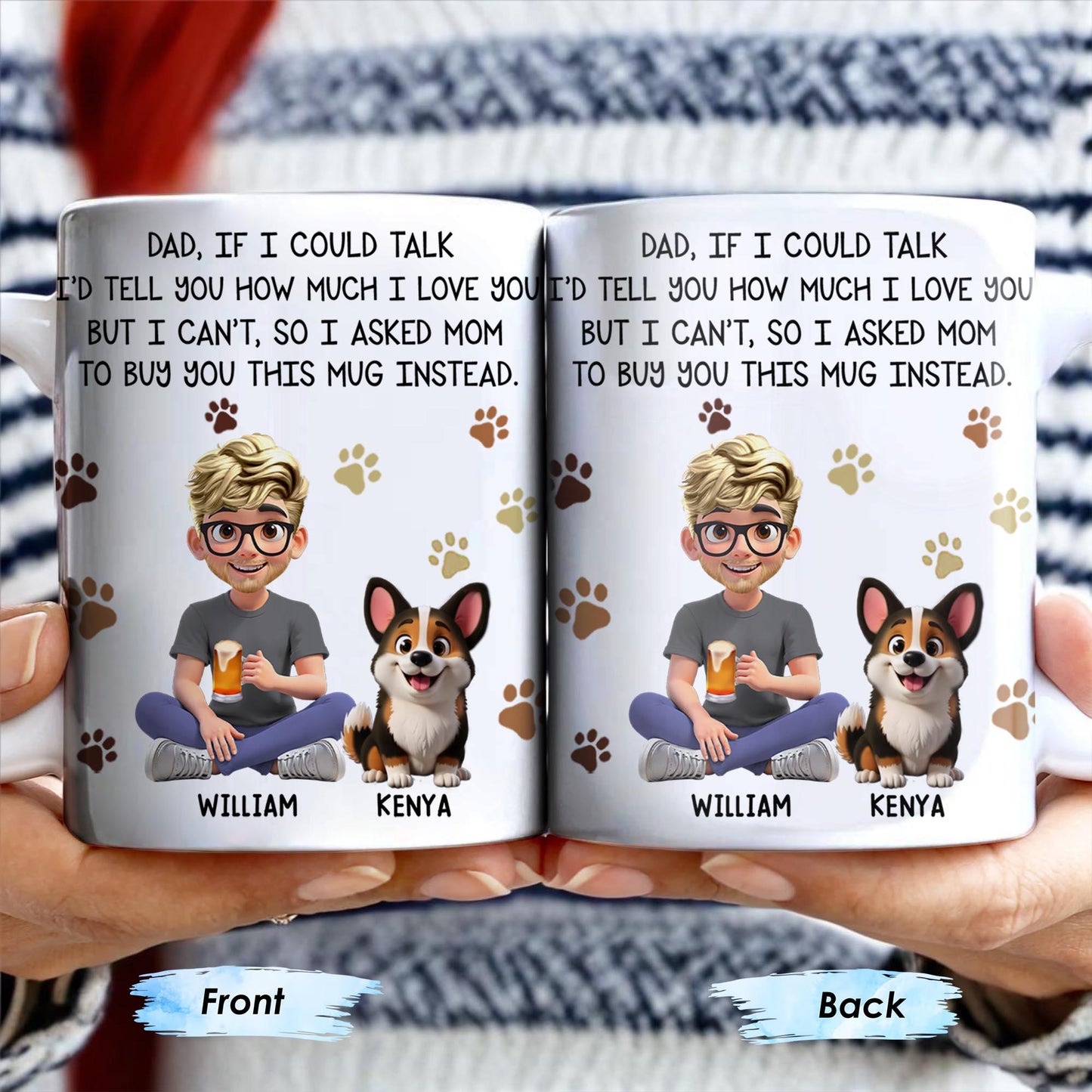 Dad If I Could Talk Love You Much Mug With Paws And Cartoon Figures