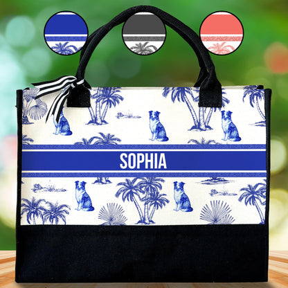 Personalized Tropical And Dog Themed Tote Bag With Palm Trees - Personalized Canvas Tote Bag - DOG051_CTOT