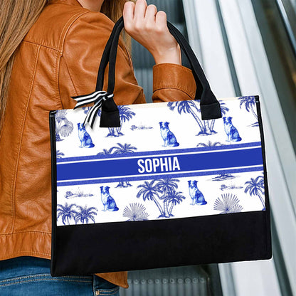 Personalized Tropical And Dog Themed Tote Bag With Palm Trees - Personalized Canvas Tote Bag - DOG051_CTOT
