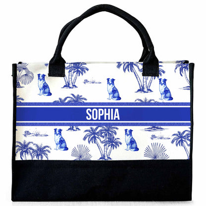 Personalized Tropical And Dog Themed Tote Bag With Palm Trees - Personalized Canvas Tote Bag - DOG051_CTOT