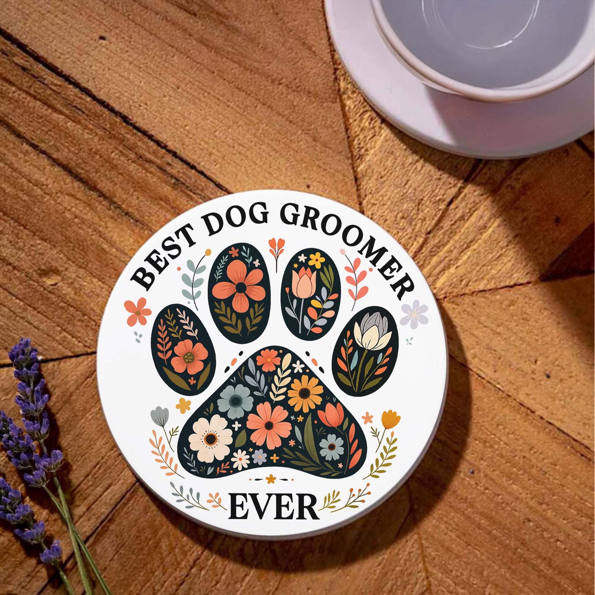 Best Dog Groomer Ever With Paw Prints And Flowers