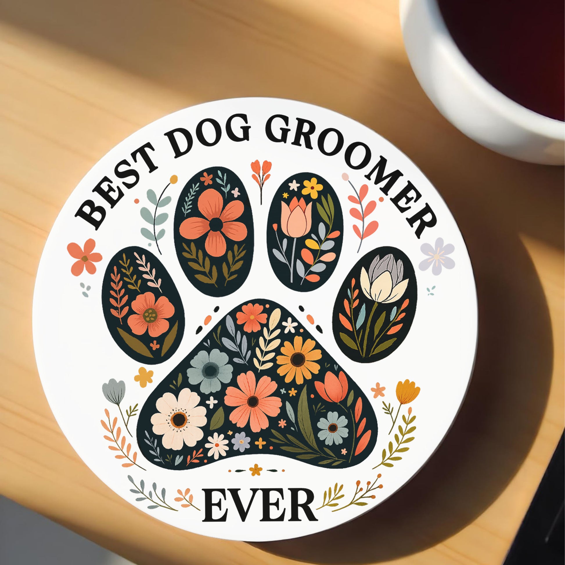 Best Dog Groomer Ever With Paw Prints And Flowers