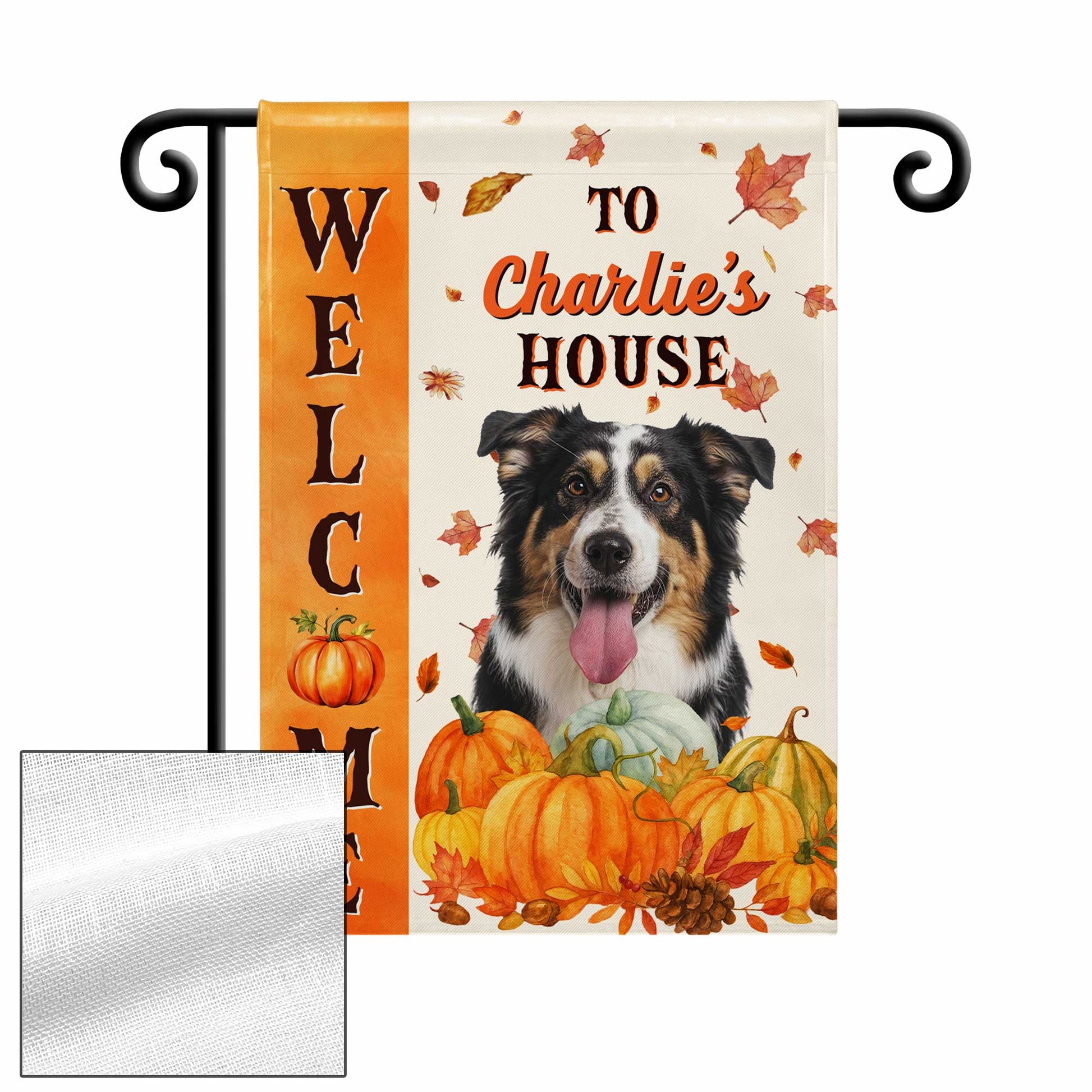 Welcome To Charlie's House With Dog And Pumpkins