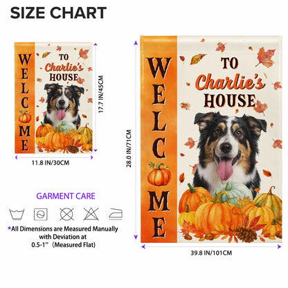 Welcome To Charlie's House With Dog And Pumpkins