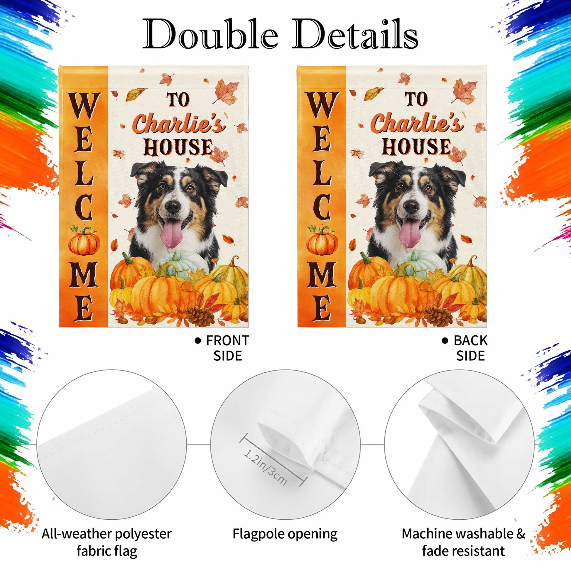 Welcome To Charlie's House With Dog And Pumpkins