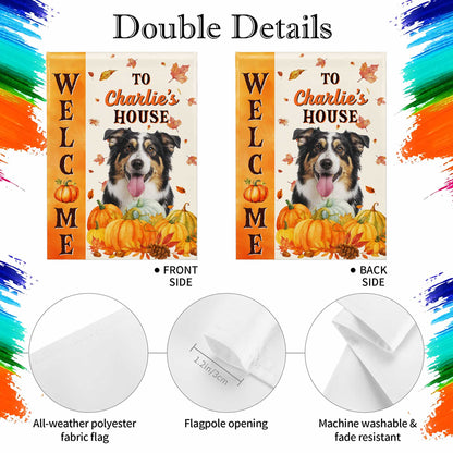 Welcome To Charlie's House With Dog And Pumpkins