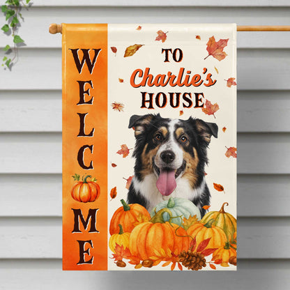 Welcome To Charlie's House With Dog And Pumpkins