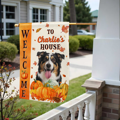 Welcome To Charlie's House With Dog And Pumpkins