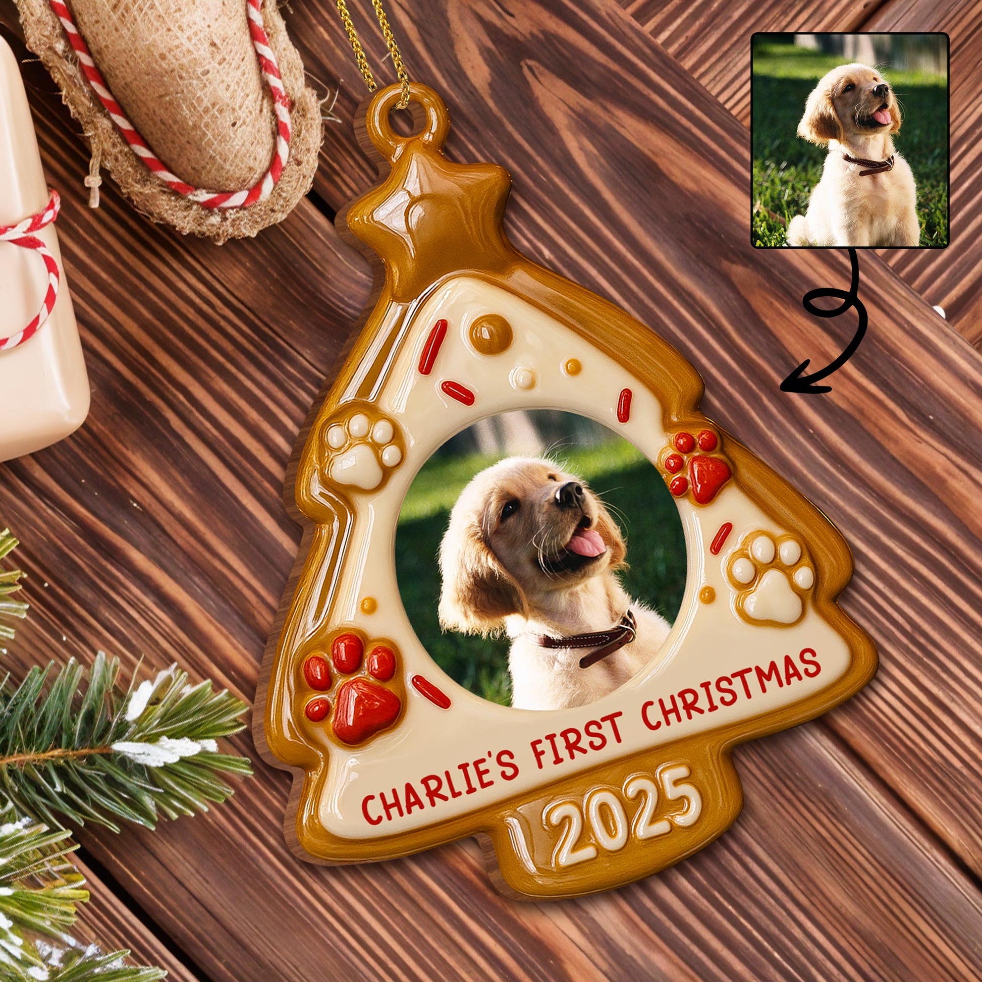 Your Pet's First Christmas, Paw Prints And Festive Decor