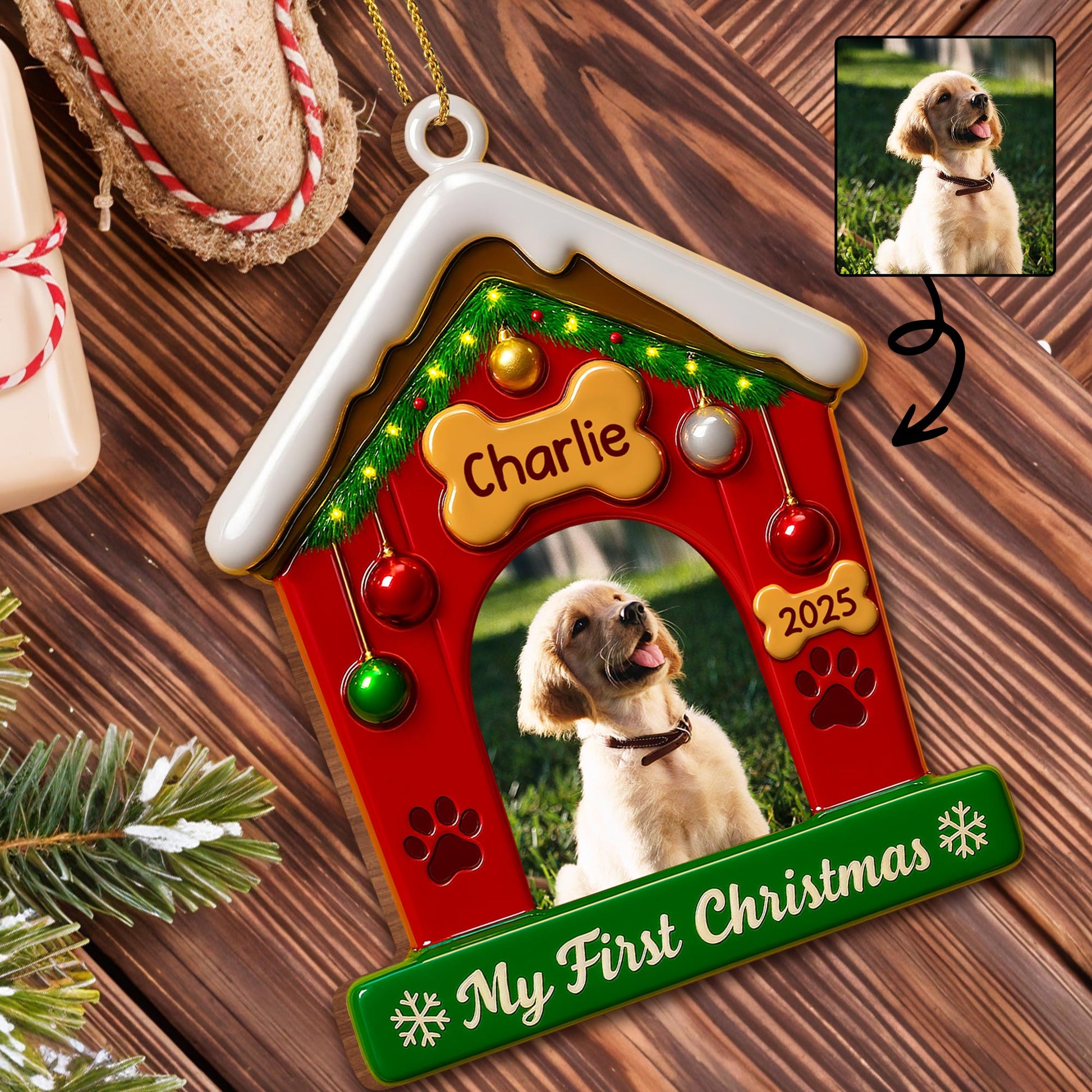 My First Christmas With Dog And Festive Decorations