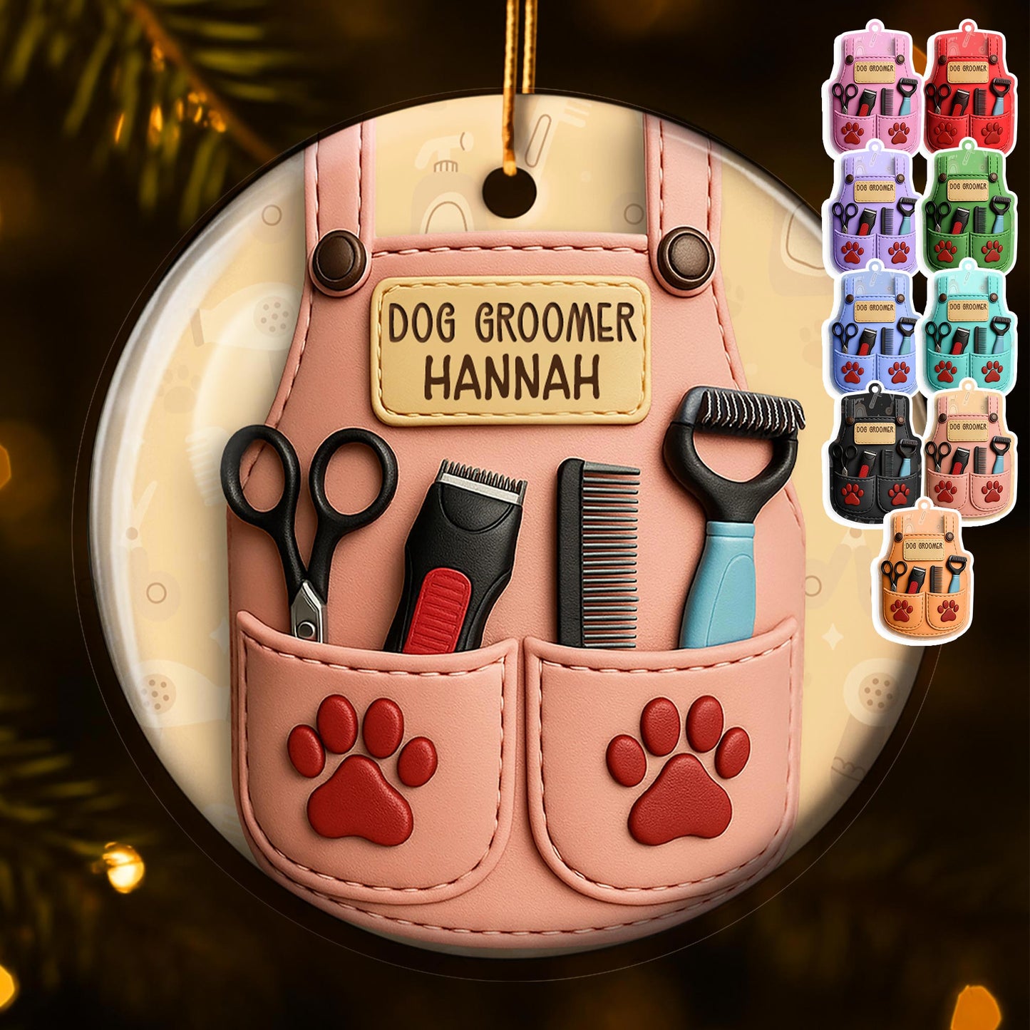 Celebrate Your Favorite Dog Groomer With Customizable Ornament - Personalized Custom Ceramic Ornament With Round Shape - DOG063_RCE