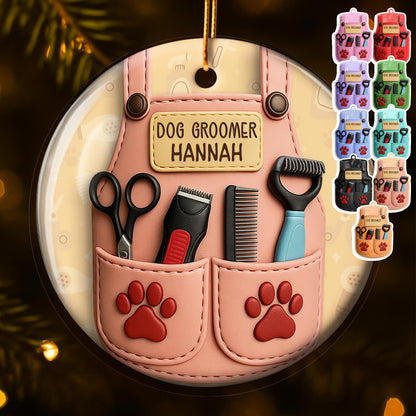 Celebrate Your Favorite Dog Groomer With Customizable Ornament - Personalized Custom Ceramic Ornament With Round Shape - DOG063_RCE