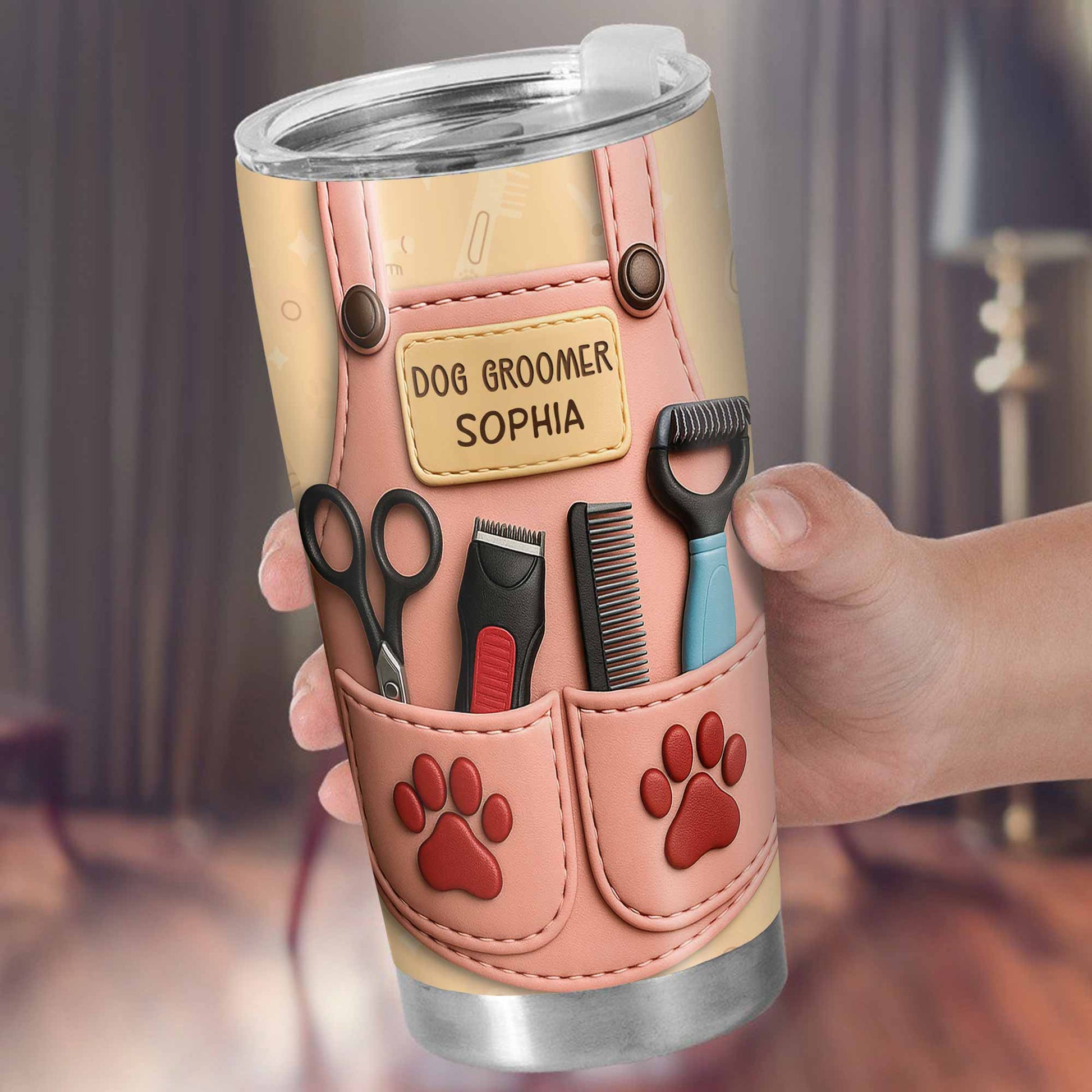 Personalized Dog Groomer Tumbler With Scissors And Combs