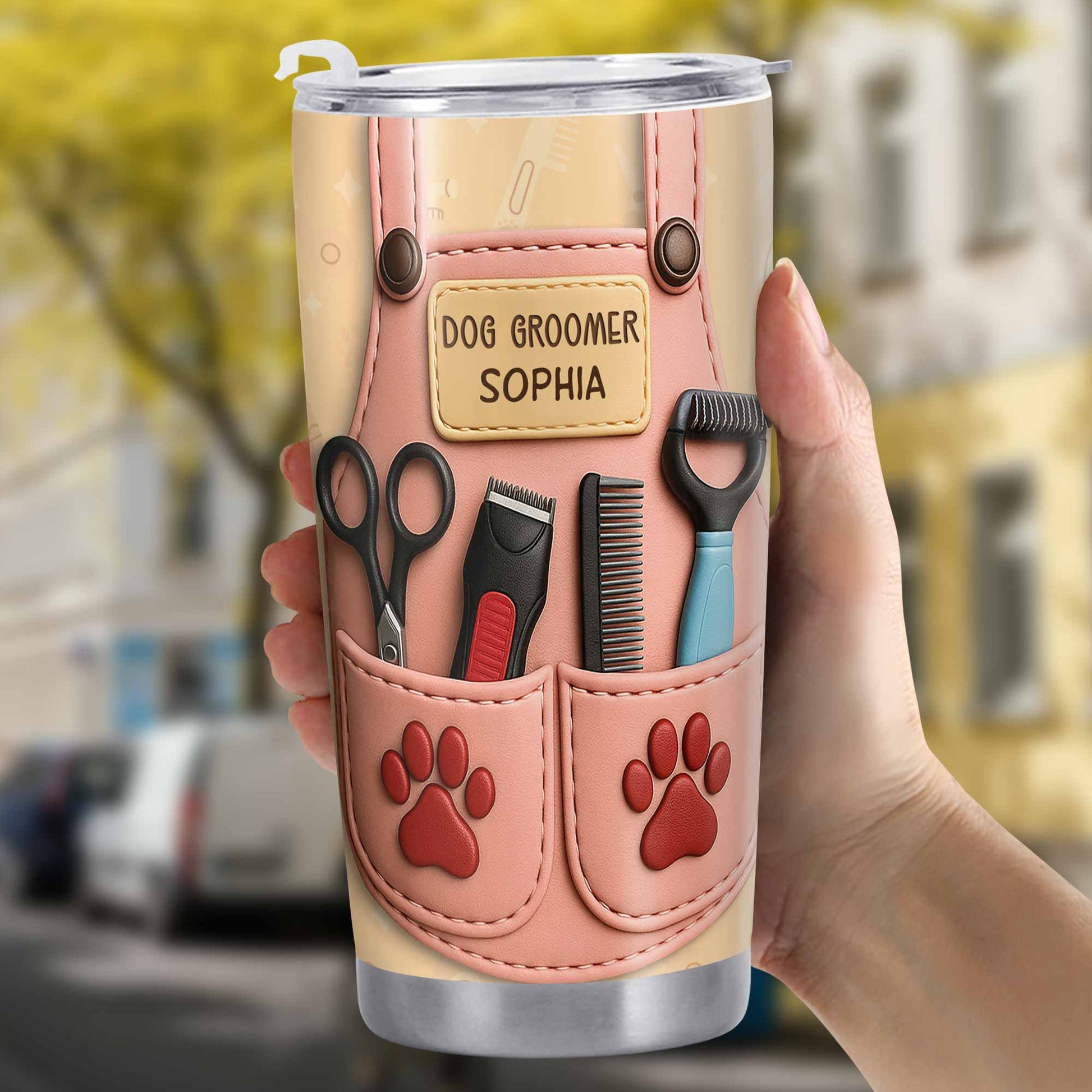 Personalized Dog Groomer Tumbler With Scissors And Combs