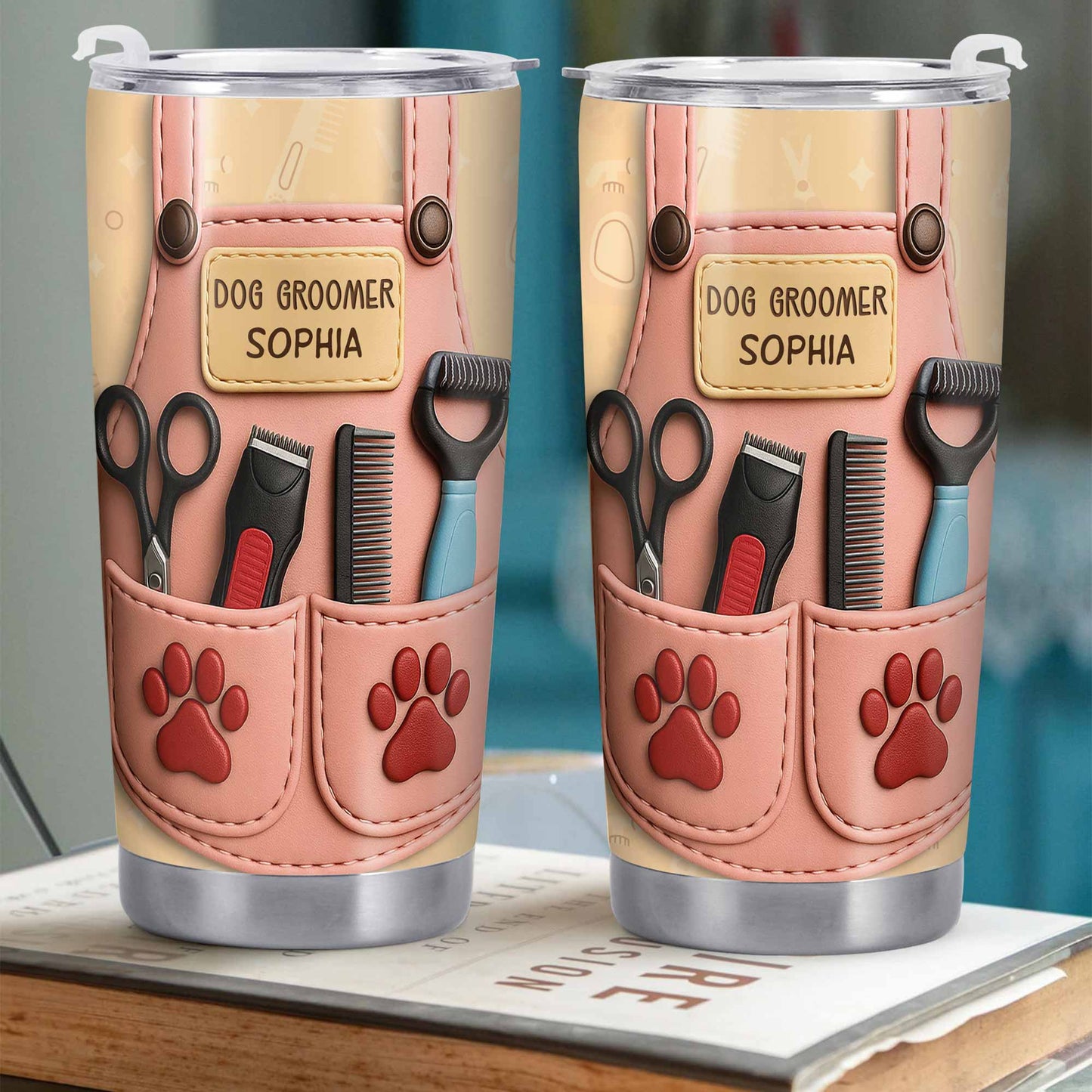 Personalized Dog Groomer Tumbler With Scissors And Combs