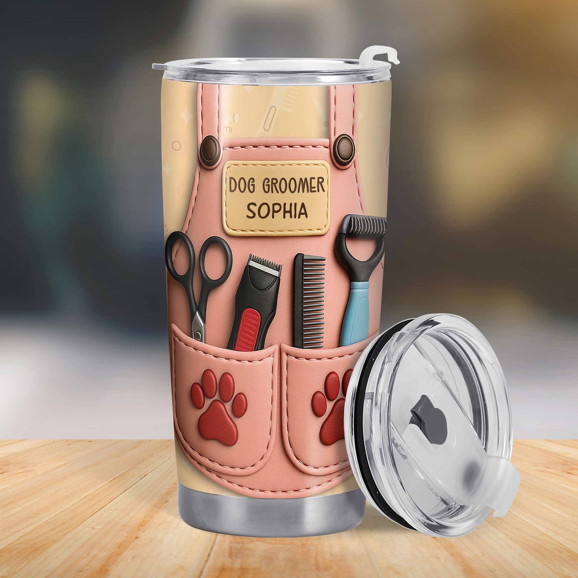 Personalized Dog Groomer Tumbler With Scissors And Combs