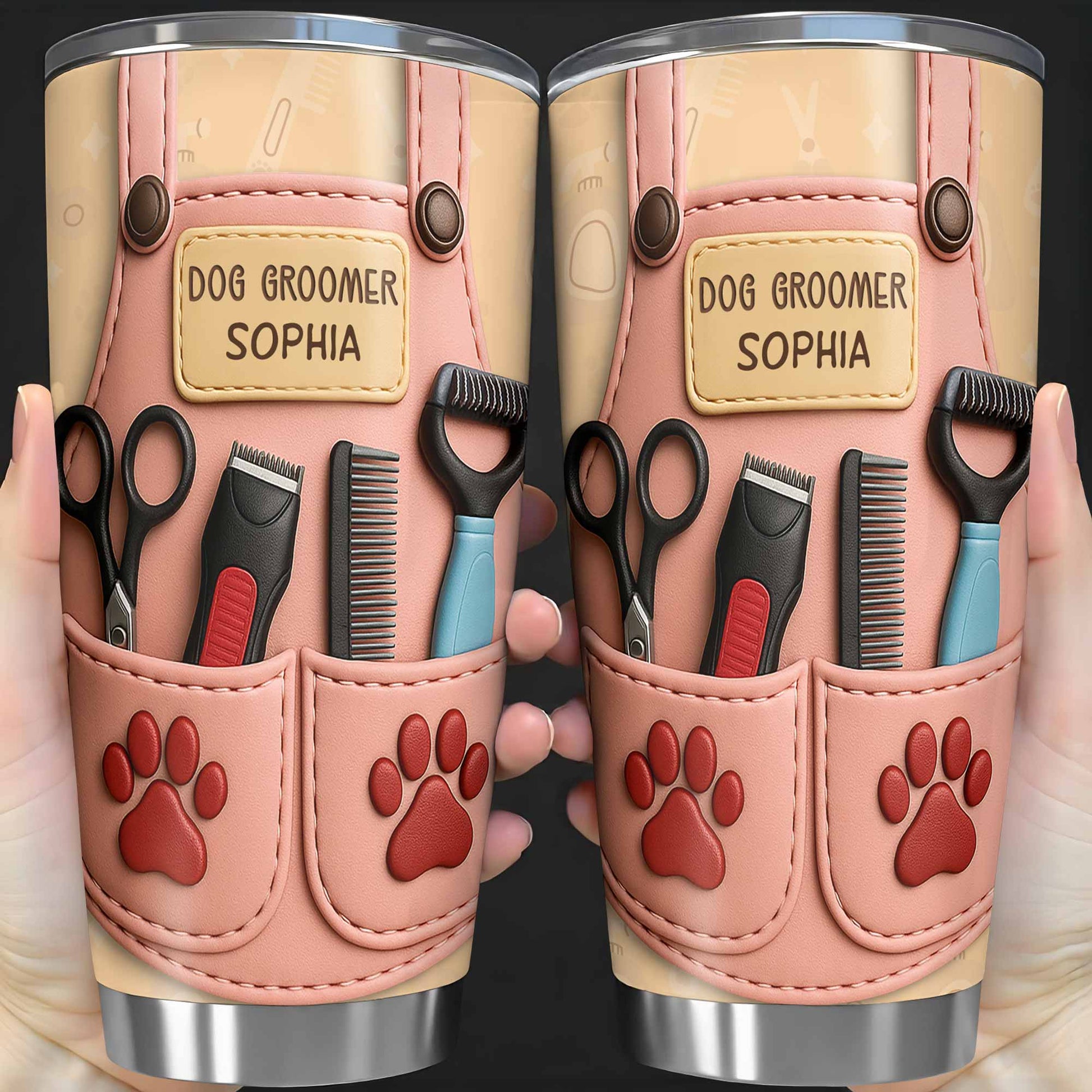 Personalized Dog Groomer Tumbler With Scissors And Combs