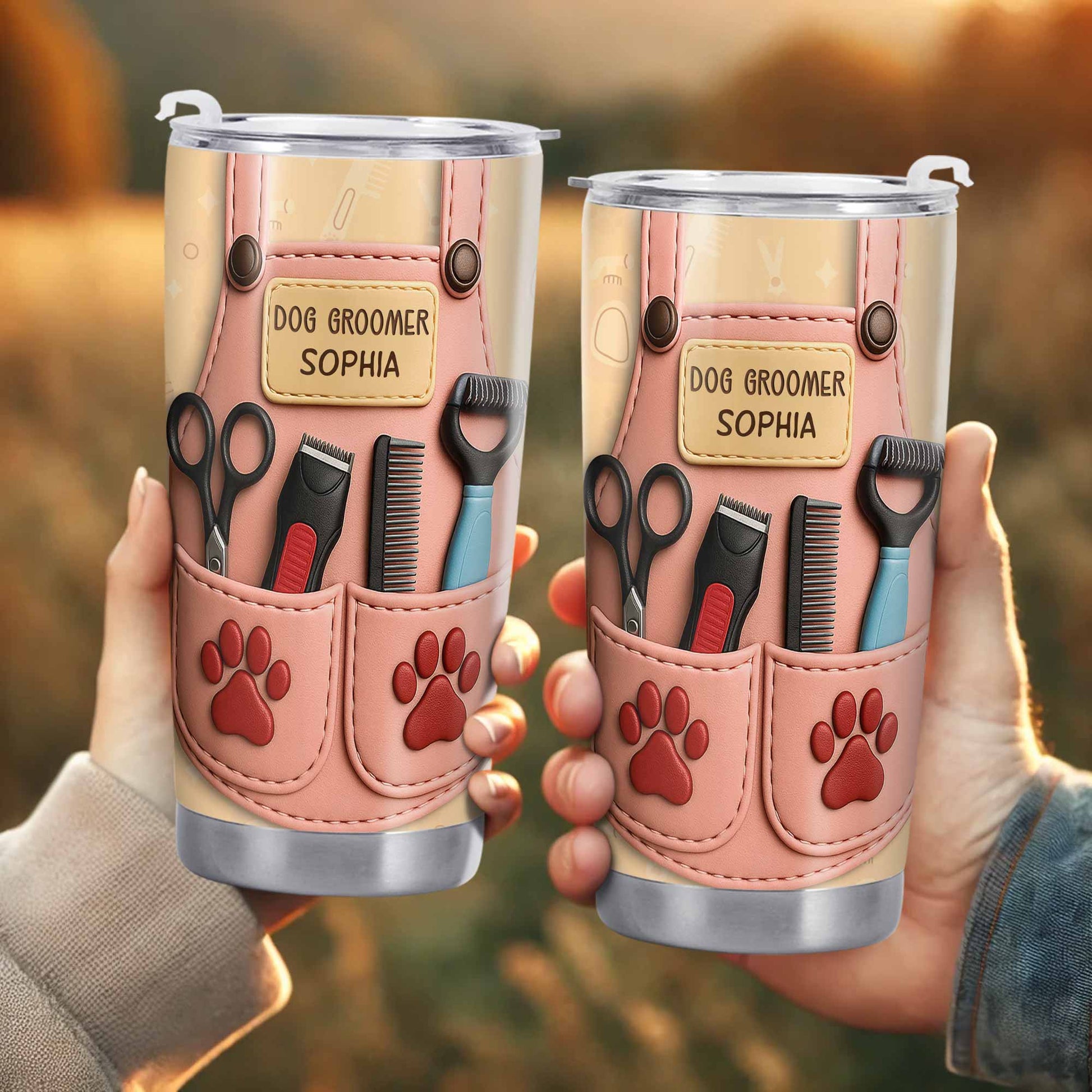 Personalized Dog Groomer Tumbler With Scissors And Combs
