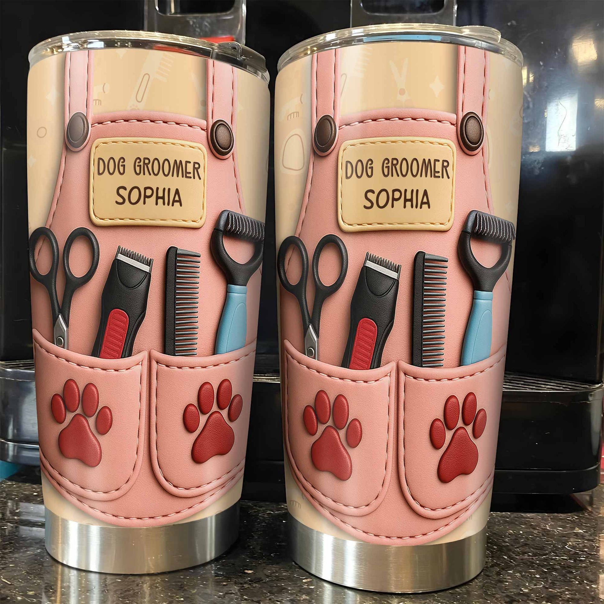 Personalized Dog Groomer Tumbler With Scissors And Combs