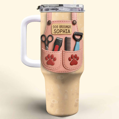 Dog Groomer Gift With Grooming Tools And Paw Prints - Personalized 40oz Tumbler With Straw - DOG063_TBS