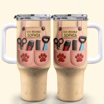 Dog Groomer Gift With Grooming Tools And Paw Prints - Personalized 40oz Tumbler With Straw - DOG063_TBS