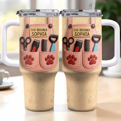 Dog Groomer Gift With Grooming Tools And Paw Prints - Personalized 40oz Tumbler With Straw - DOG063_TBS