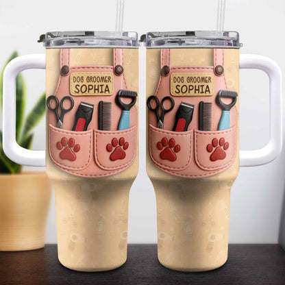 Dog Groomer Gift With Grooming Tools And Paw Prints - Personalized 40oz Tumbler With Straw - DOG063_TBS