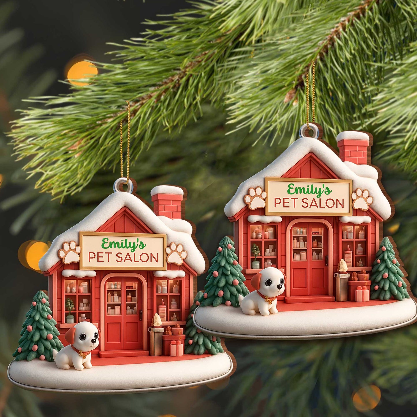 Emily's Pet Salon With Dog and Christmas Tree Ornament