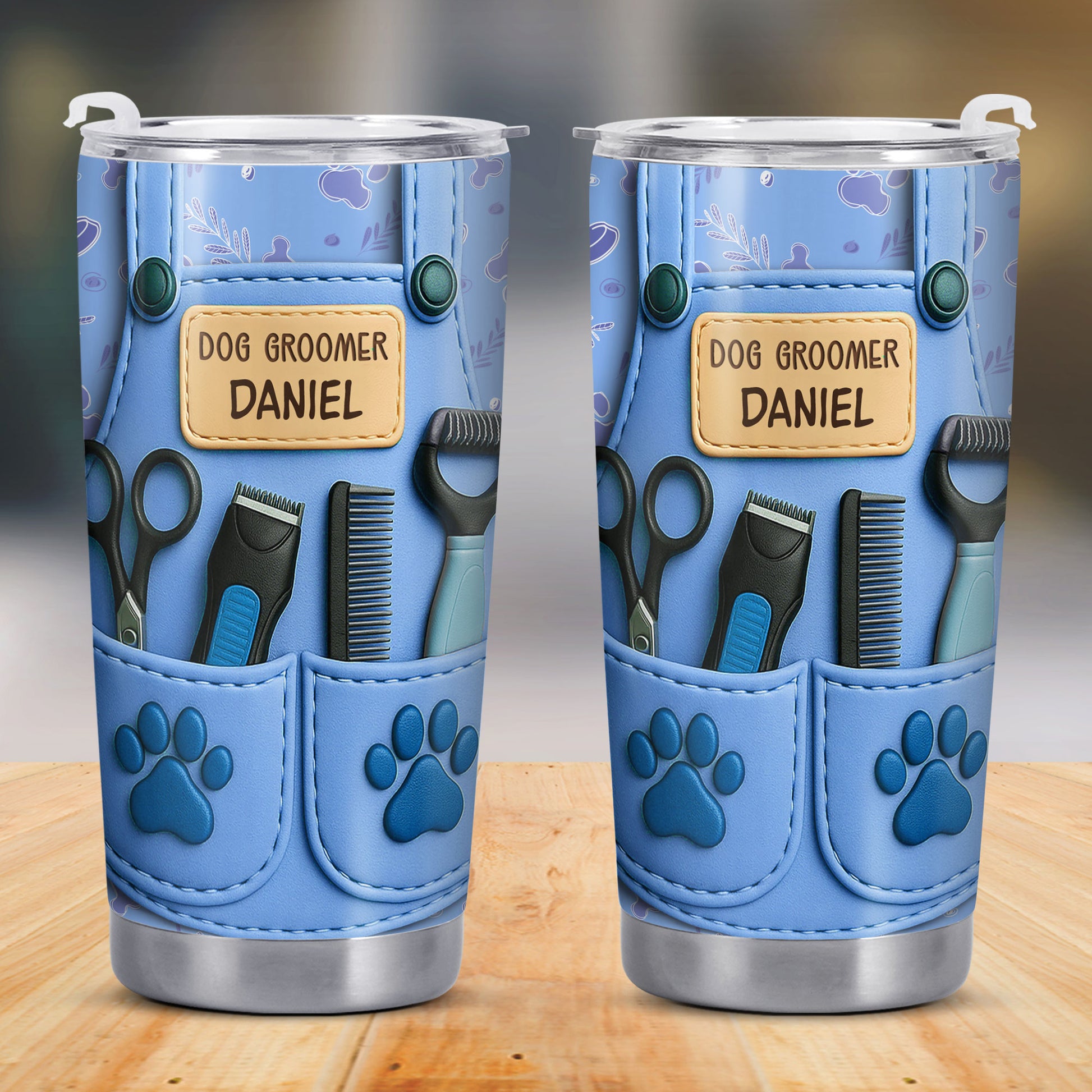 Customizable Tumbler For Dog Groomers With Tools And Paw Prints