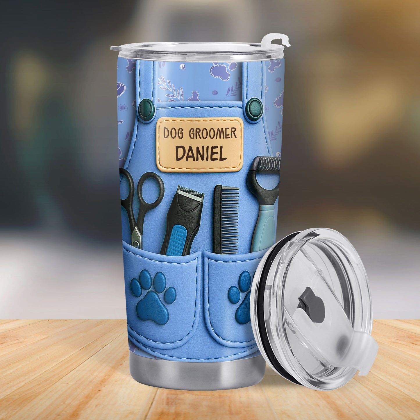 Customizable Tumbler For Dog Groomers With Tools And Paw Prints