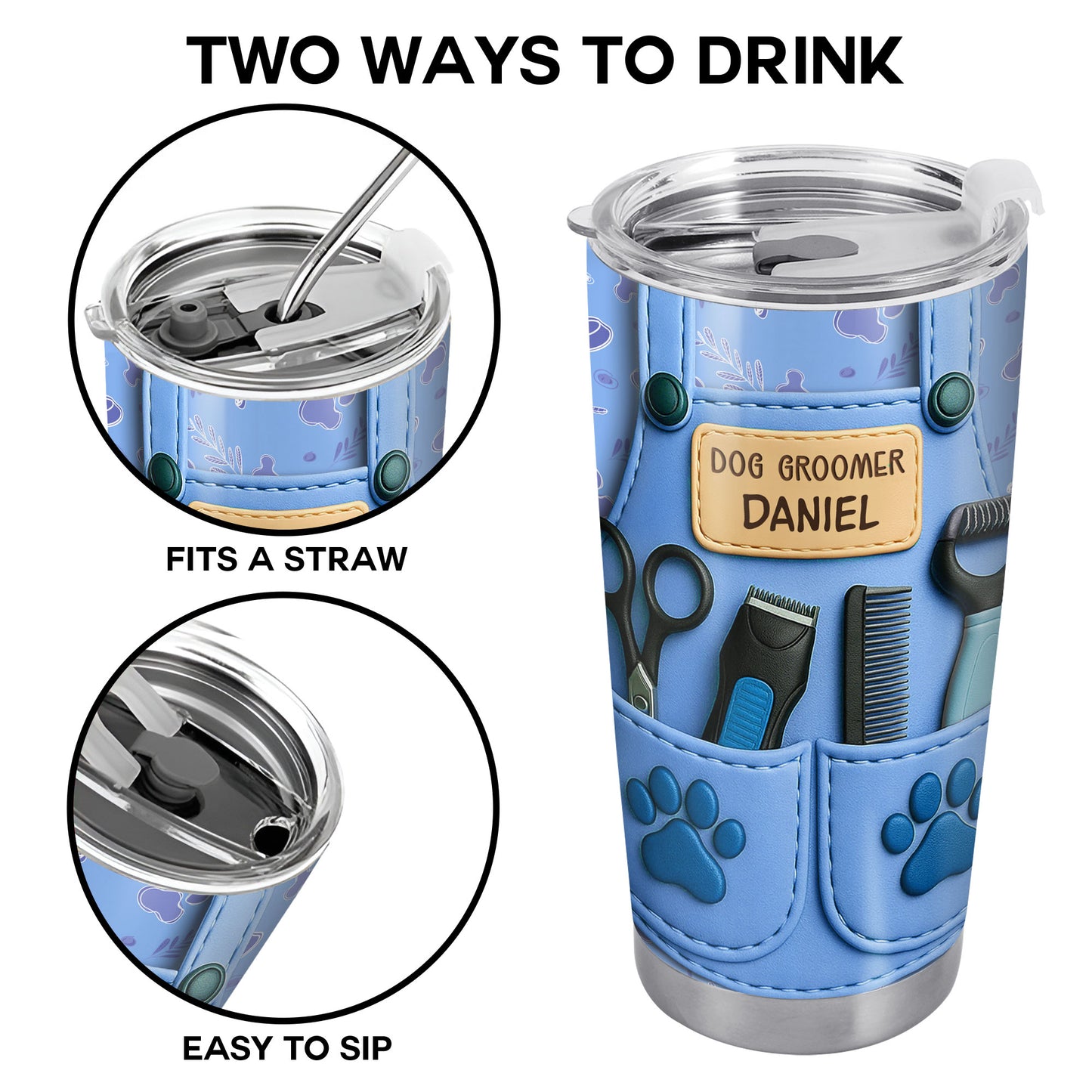 Customizable Tumbler For Dog Groomers With Tools And Paw Prints
