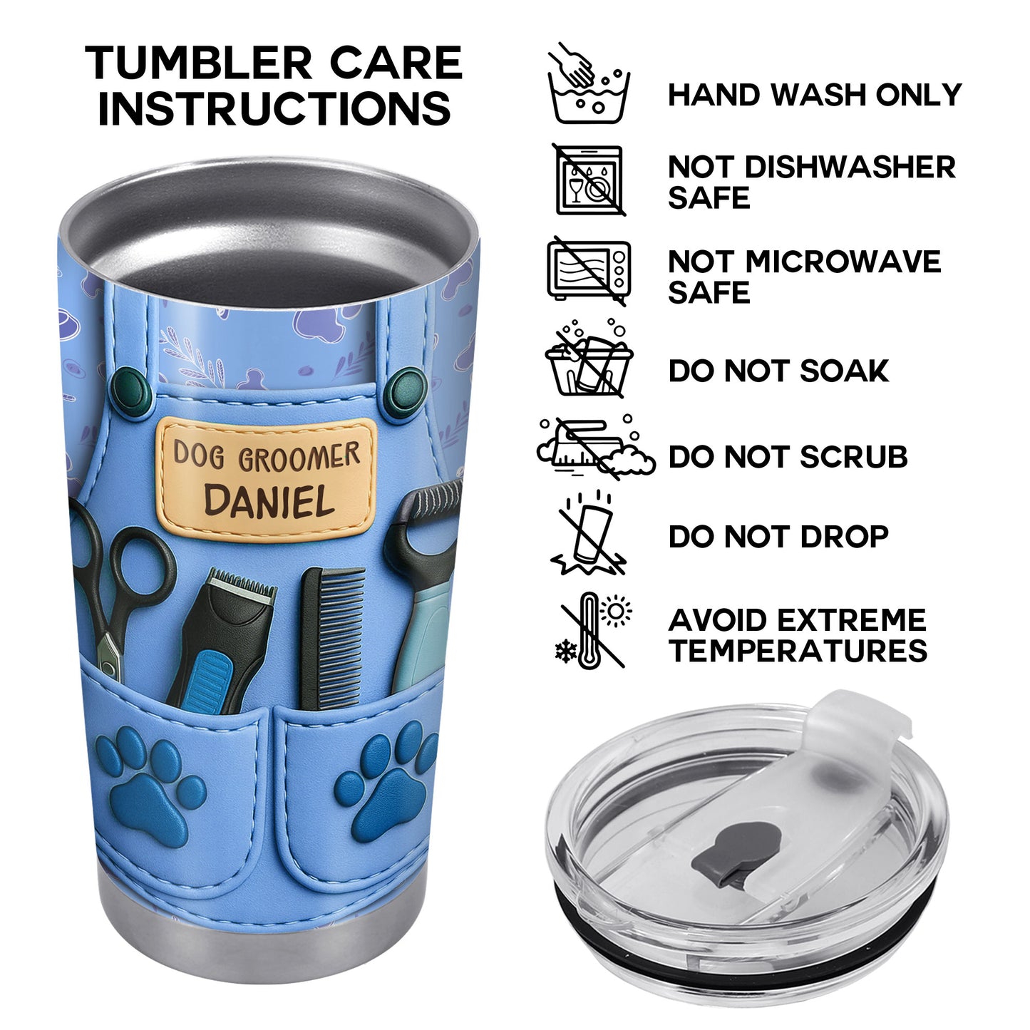 Customizable Tumbler For Dog Groomers With Tools And Paw Prints