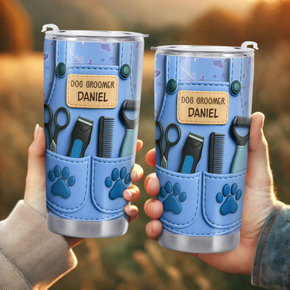Customizable Tumbler For Dog Groomers With Tools And Paw Prints