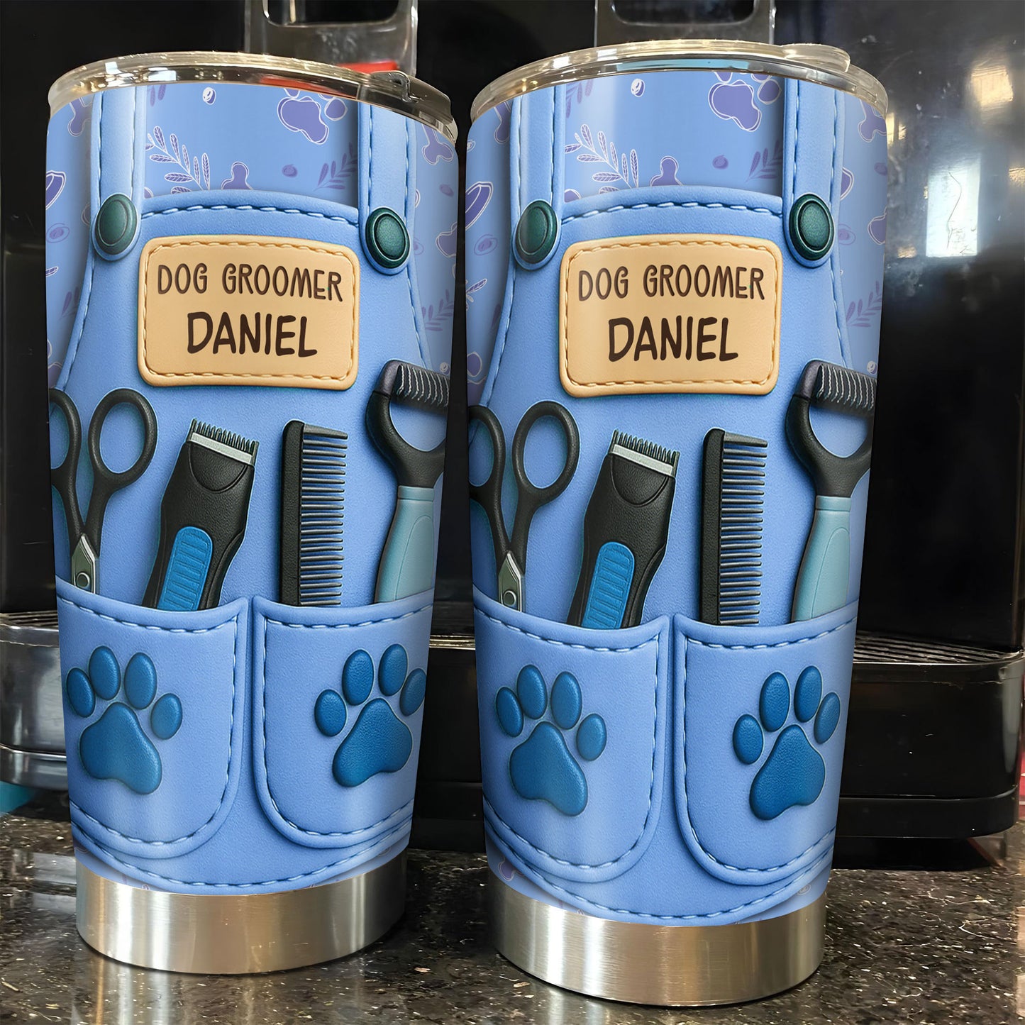 Customizable Tumbler For Dog Groomers With Tools And Paw Prints